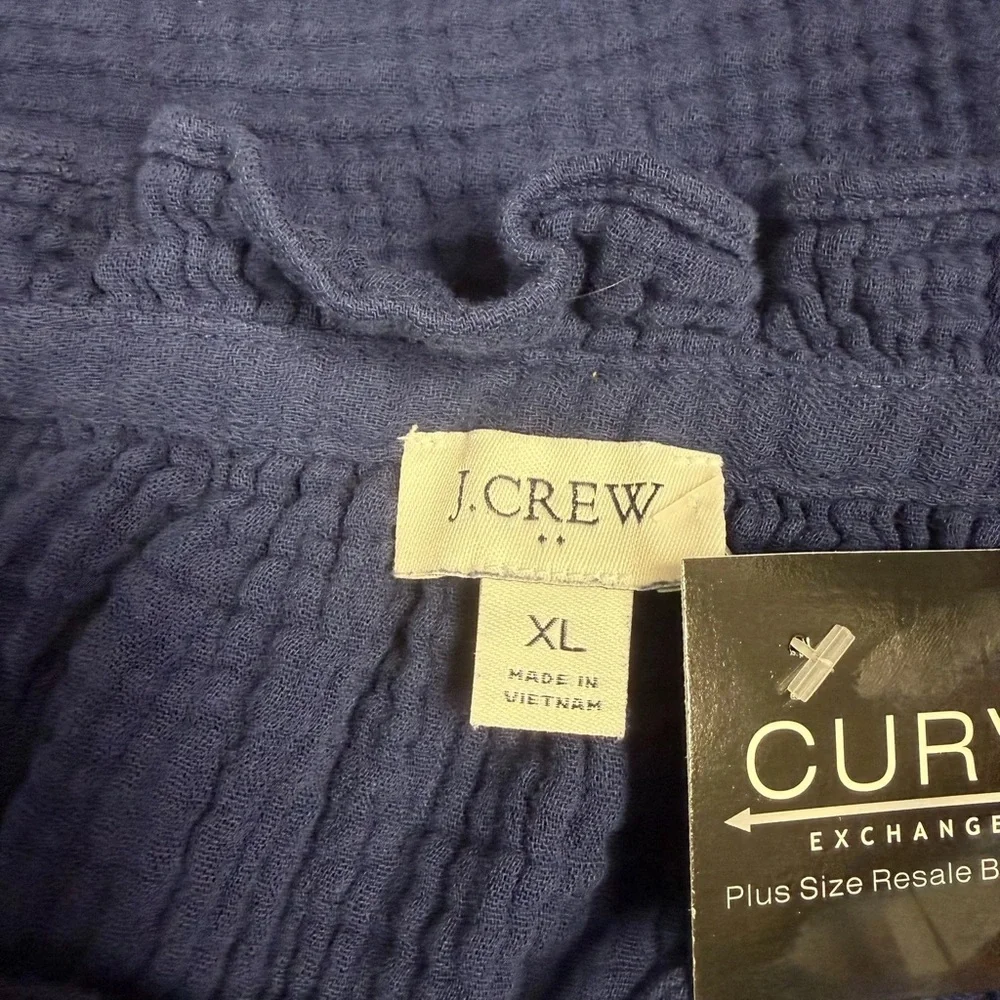 J. Crew Navy Blue Ruffle Neck Blouse - Size XL